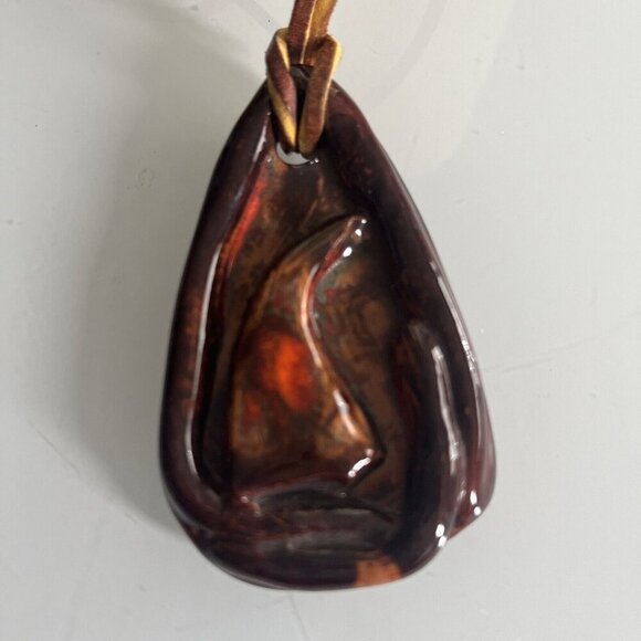 Studio Art Pottery Pendant Modernist Ceramic Necklace Abstract Bear Claw Signed - Picture 2 of 5